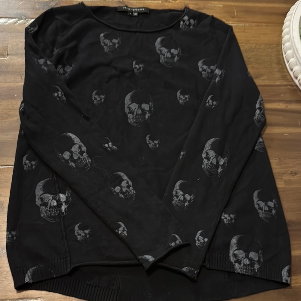 Skull Cashmere Black Crewneck Sweater with Skull Pattern